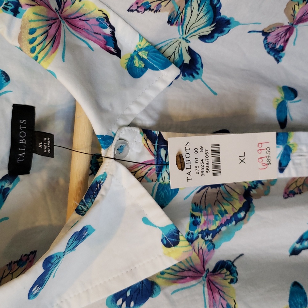 Talbots Butterfly Print Shirt - Blue and White - Picture 2 of 2